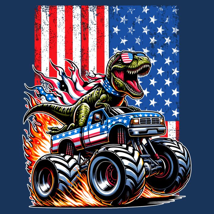 Trex Riding American Monster Truck Usa Flag Bucket Hat