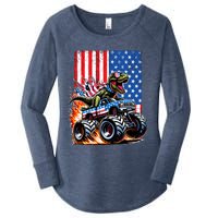 Trex Riding American Monster Truck Usa Flag Women's Perfect Tri Tunic Long Sleeve Shirt