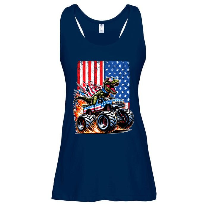 Trex Riding American Monster Truck Usa Flag Ladies Essential Flowy Tank