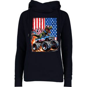 Trex Riding American Monster Truck Usa Flag Womens Funnel Neck Pullover Hood