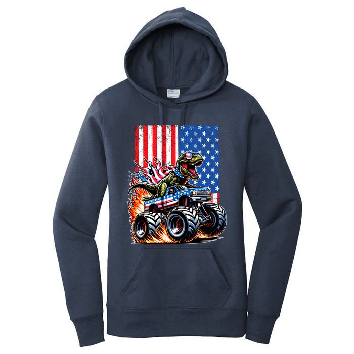 Trex Riding American Monster Truck Usa Flag Women's Pullover Hoodie