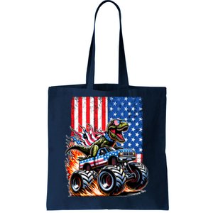 Trex Riding American Monster Truck Usa Flag Tote Bag