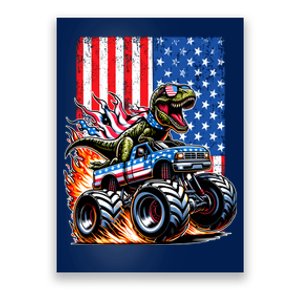 Trex Riding American Monster Truck Usa Flag Poster