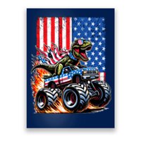 Trex Riding American Monster Truck Usa Flag Poster