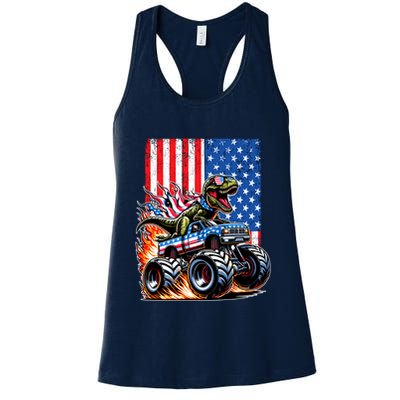 Trex Riding American Monster Truck Usa Flag Womens Tank Top