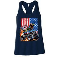 Trex Riding American Monster Truck Usa Flag Women's Racerback Tank