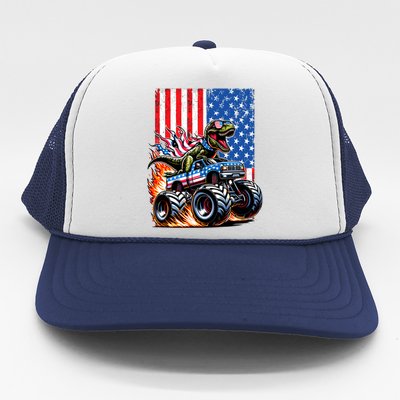 Trex Riding American Monster Truck Usa Flag Trucker Hat