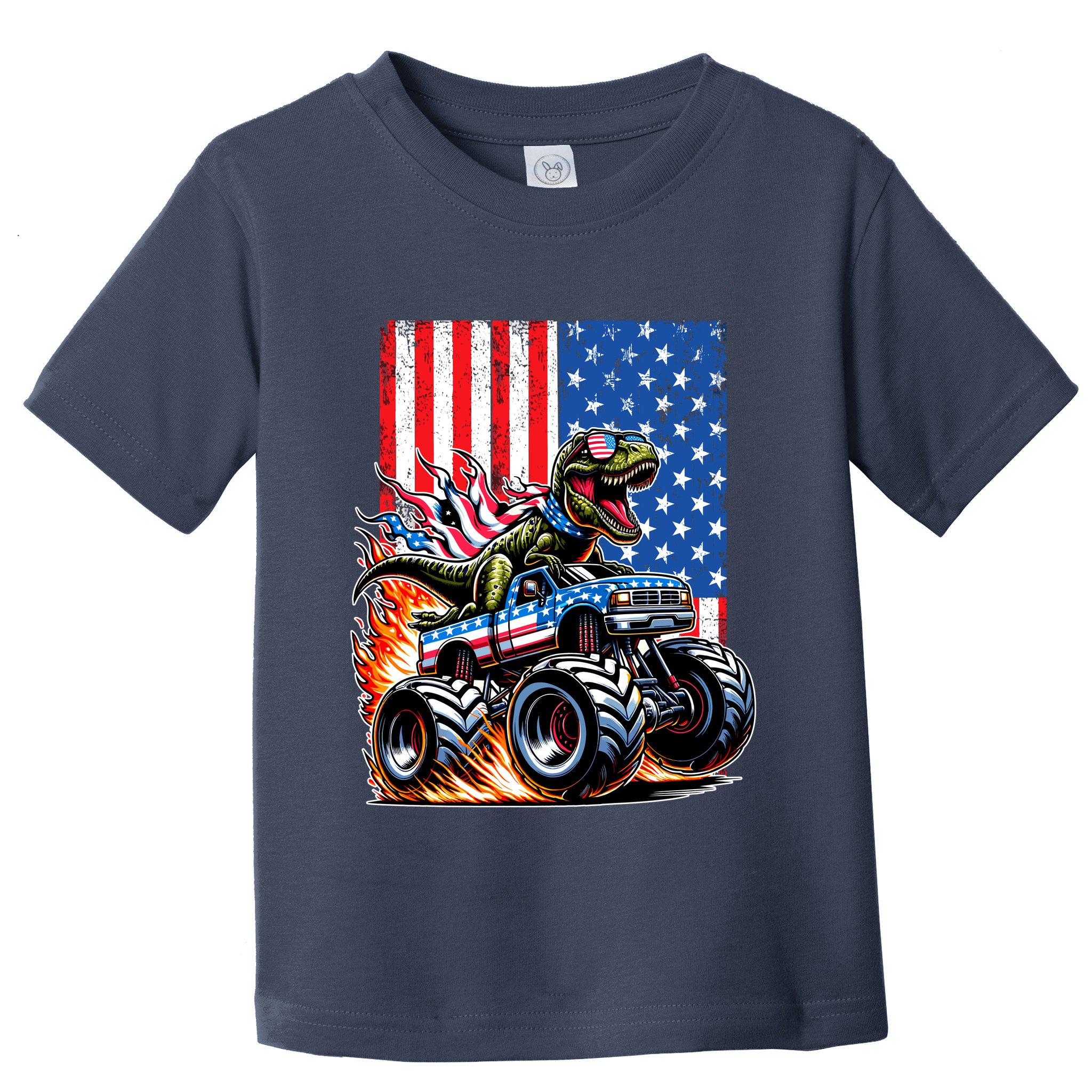 Trex Riding American Monster Truck Usa Flag Toddler T-Shirt