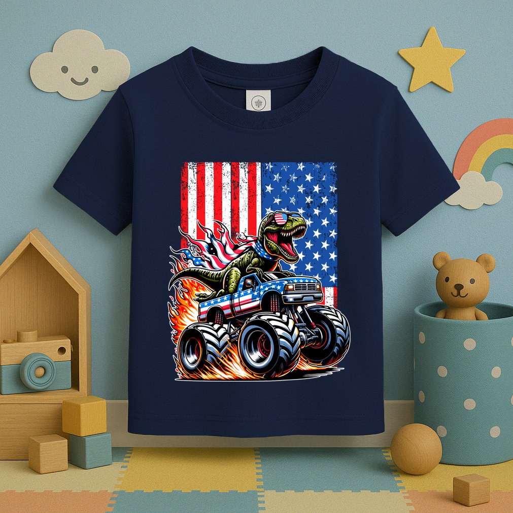 Trex Riding American Monster Truck Usa Flag Toddler T-Shirt