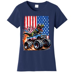 Trex Riding American Monster Truck Usa Flag Women's T-Shirt