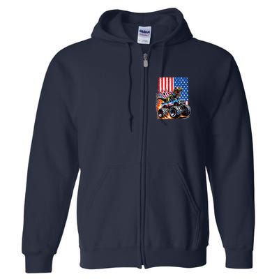 Trex Riding American Monster Truck Usa Flag Full Zip Hoodie