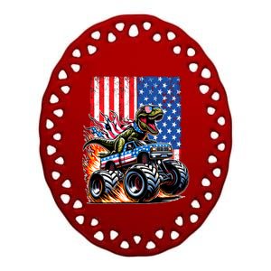 Trex Riding American Monster Truck Usa Flag Ceramic Oval Ornament