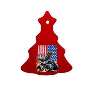 Trex Riding American Monster Truck Usa Flag Ceramic Tree Ornament