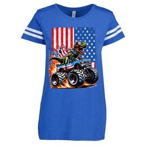 Trex Riding American Monster Truck Usa Flag Enza Ladies Jersey Football T-Shirt