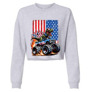 Trex Riding American Monster Truck Usa Flag Cropped Pullover Crew