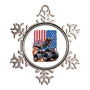 Trex Riding American Monster Truck Usa Flag Metallic Star Ornament