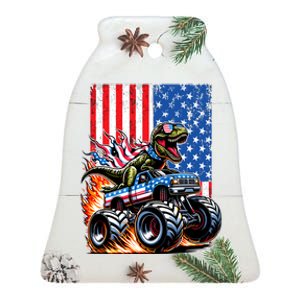 Trex Riding American Monster Truck Usa Flag Ceramic Bell Ornament