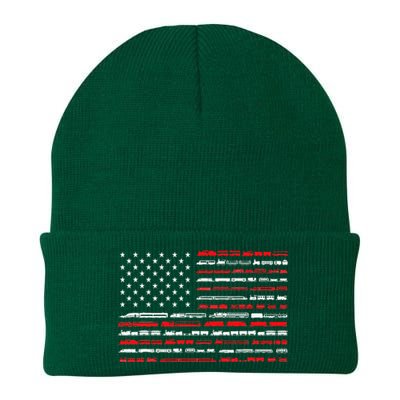 Train Railroad American Flag Vintage Locomotive Knit Cap Winter Beanie