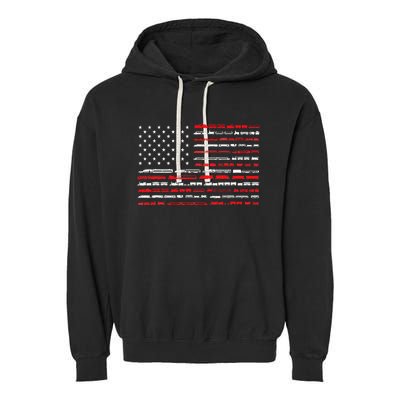 Train Railroad American Flag Vintage Locomotive Garment-Dyed Fleece Hoodie