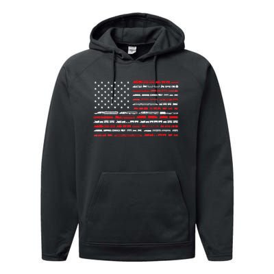 Train Railroad American Flag Vintage Locomotive Performance Fleece Hoodie