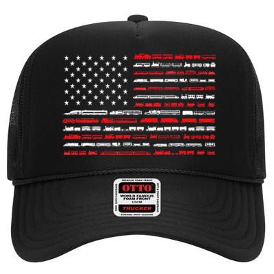 Train Railroad American Flag Vintage Locomotive High Crown Mesh Back Trucker Hat