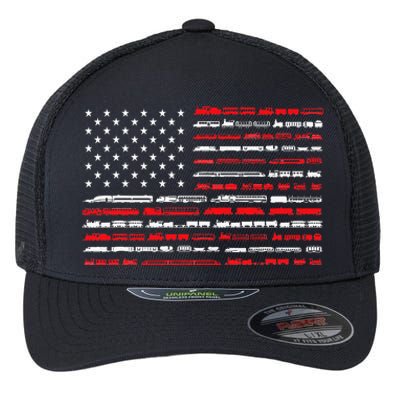 Train Railroad American Flag Vintage Locomotive Flexfit Unipanel Trucker Cap