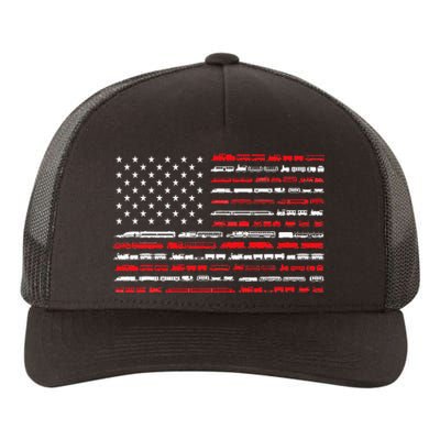 Train Railroad American Flag Vintage Locomotive Yupoong Adult 5-Panel Trucker Hat