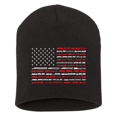 Train Railroad American Flag Vintage Locomotive Short Acrylic Beanie