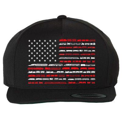 Train Railroad American Flag Vintage Locomotive Wool Snapback Cap