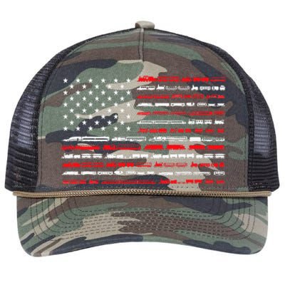 Train Railroad American Flag Vintage Locomotive Retro Rope Trucker Hat Cap