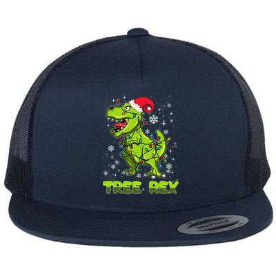 Tree Rex Animal Pun Funny Dinosaur Christmas Pajama Great Gift Flat Bill Trucker Hat