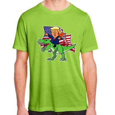 Trump Riding A Dinosaur TRex Funny Merica Patriotic July 4th Adult ChromaSoft Performance T-Shirt