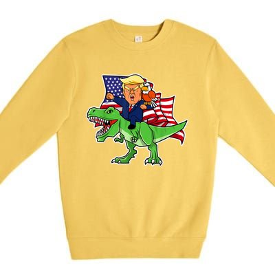 Trump Riding A Dinosaur TRex Funny Merica Patriotic July 4th Premium Crewneck Sweatshirt