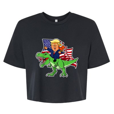 Trump Riding A Dinosaur TRex Funny Merica Patriotic July 4th Bella+Canvas Jersey Crop Tee