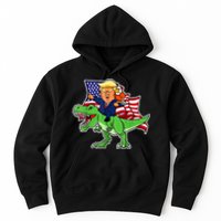 Trump Riding A Dinosaur TRex Funny Merica Patriotic July 4th Hoodie