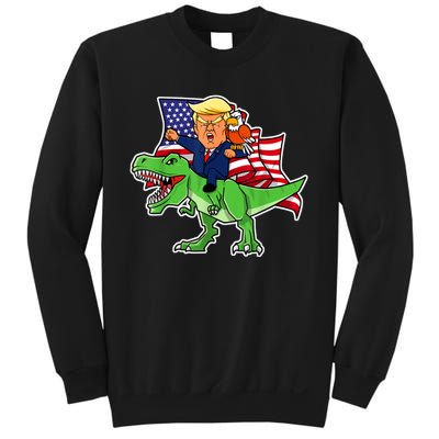 Trump Riding A Dinosaur TRex Funny Merica Patriotic July 4th Sweatshirt