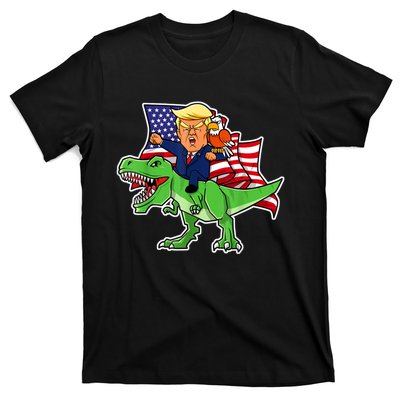 Trump Riding A Dinosaur TRex Funny Merica Patriotic July 4th T-Shirt