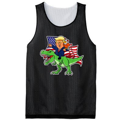 Trump Riding A Dinosaur TRex Funny Merica Patriotic July 4th Mesh Reversible Basketball Jersey Tank