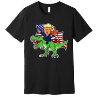 Trump Riding A Dinosaur TRex Funny Merica Patriotic July 4th Premium T-Shirt