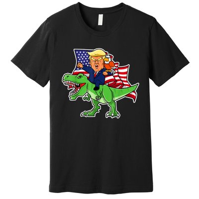 Trump Riding A Dinosaur TRex Funny Merica Patriotic July 4th Premium T-Shirt