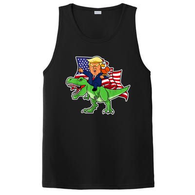 Trump Riding A Dinosaur TRex Funny Merica Patriotic July 4th PosiCharge Competitor Tank