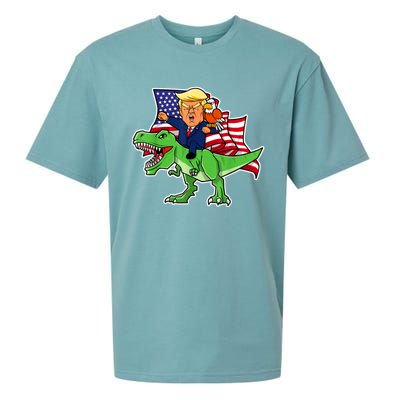 Trump Riding A Dinosaur TRex Funny Merica Patriotic July 4th Sueded Cloud Jersey T-Shirt