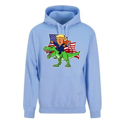 Trump Riding A Dinosaur TRex Funny Merica Patriotic July 4th Unisex Surf Hoodie