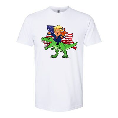 Trump Riding A Dinosaur TRex Funny Merica Patriotic July 4th Softstyle® CVC T-Shirt