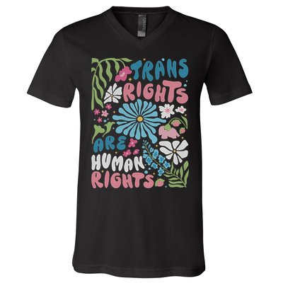 Transg Right Are Human Rights Boho Flower Pride Month V-Neck T-Shirt