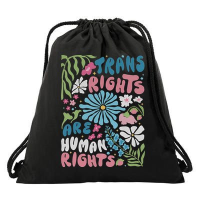 Transg Right Are Human Rights Boho Flower Pride Month Drawstring Bag