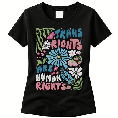 Transg Right Are Human Rights Boho Flower Pride Month Womens T-Shirt