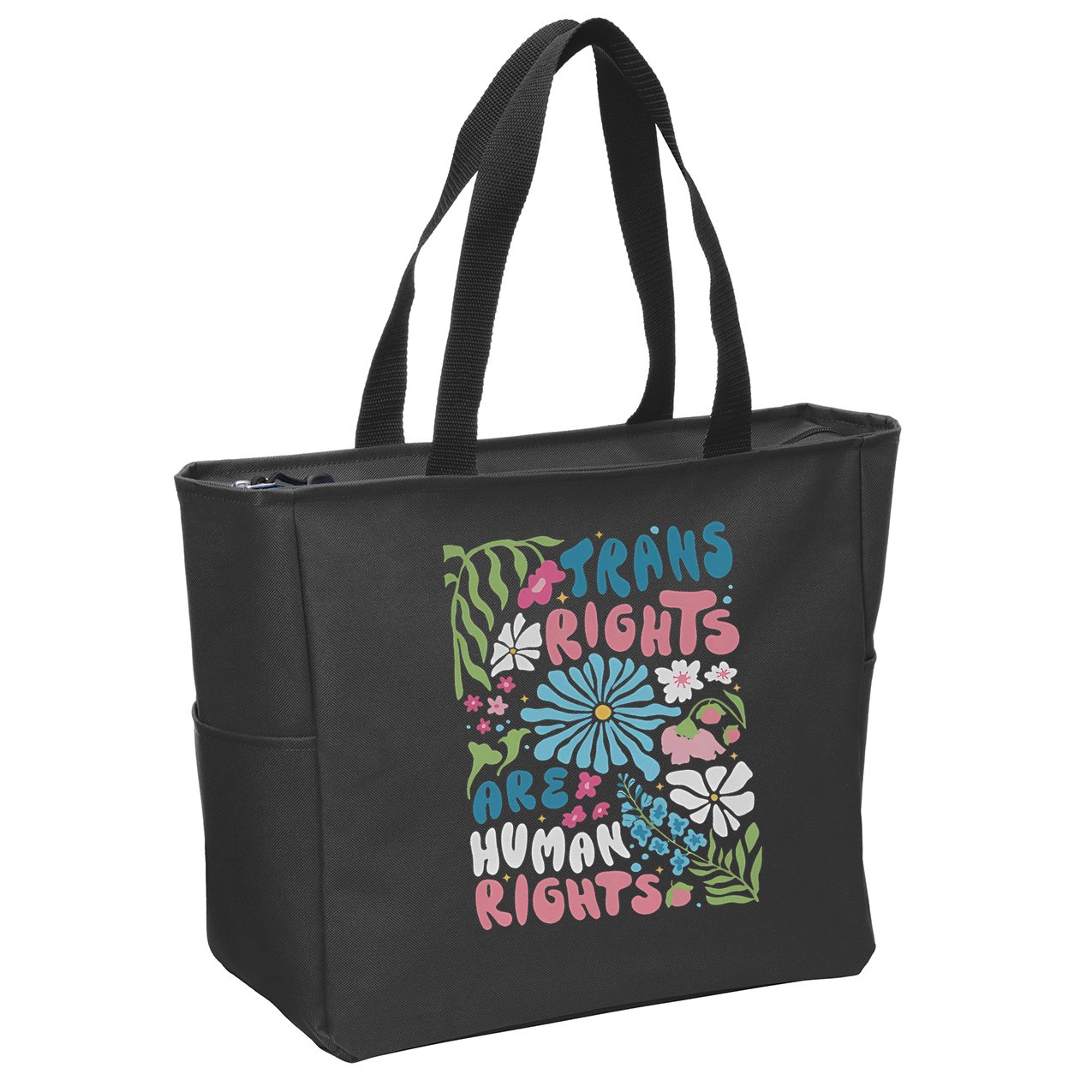 Transg Right Are Human Rights Boho Flower Pride Month Zip Tote Bag