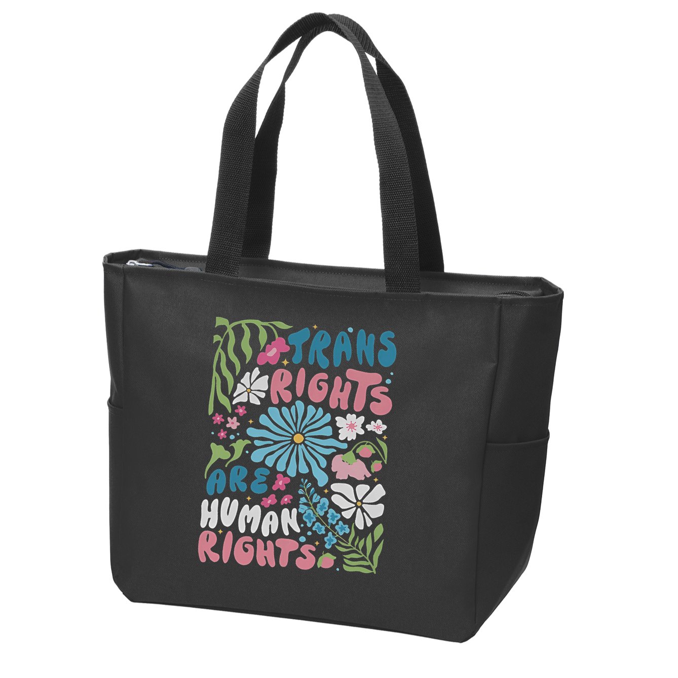 Transg Right Are Human Rights Boho Flower Pride Month Zip Tote Bag