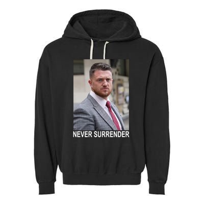 Tommy Robinson And Trump Mugshot Never Surrender Garment-Dyed Fleece Hoodie